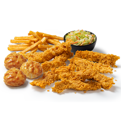 Enjoy 8 Piece Chicken Tender Combo made from 100% chicken breast, served with a side and a drink.