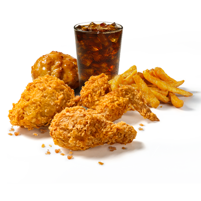 3 Piece Chicken Meal: Three pieces of perfectly fried Church's Texas Chicken, accompanied by a satisfying side and a drink.